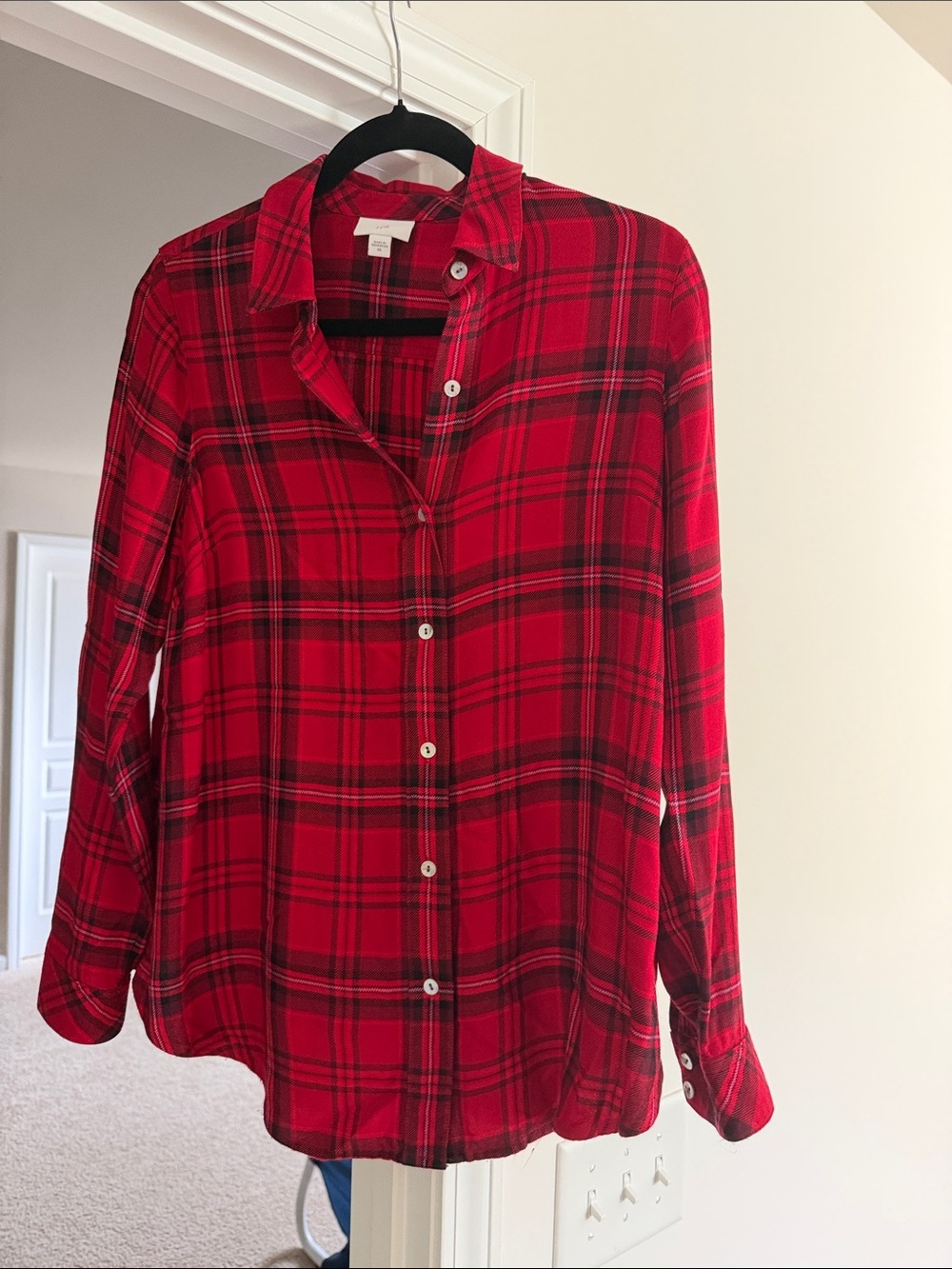 J. Jill Red and Black Plaid Button-Up Blouse